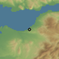 Shaded relief of the 54 km around Vrakhnaíika, drawn from the GMTED2010 grid