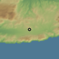 Shaded relief of the 55 km around Asímion, drawn from the GMTED2010 grid