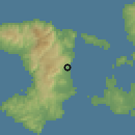 Shaded relief of the 54 km around Vrontádos, drawn from the GMTED2010 grid