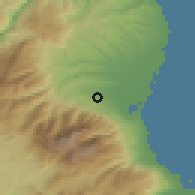 Shaded relief of the 53 km around Vrontoú, drawn from the GMTED2010 grid