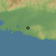 Shaded relief of the 53 km around Xilaganí, drawn from the GMTED2010 grid