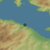 Shaded relief of the 54 km around Xilókastron, drawn from the GMTED2010 grid