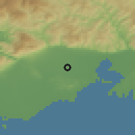Shaded relief of the 53 km around Yeniséa, drawn from the GMTED2010 grid