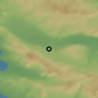 Shaded relief of the 53 km around Yerakaroú, drawn from the GMTED2010 grid