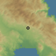 Shaded relief of the 54 km around Yerákion, drawn from the GMTED2010 grid