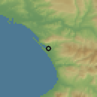 Shaded relief of the 54 km around Zakháro, drawn from the GMTED2010 grid