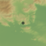 Shaded relief of the 53 km around Zárkos, drawn from the GMTED2010 grid