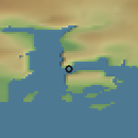 Shaded relief of the 43 km around Sermiligaaq, drawn from the GMTED2010 grid