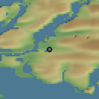 Shaded relief of the 45 km around Tasiusaq, drawn from the GMTED2010 grid