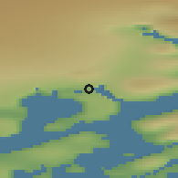 Shaded relief of the 45 km around Illorsuit, drawn from the GMTED2010 grid