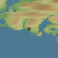 Shaded relief of the 45 km around Narsaq Kujalleq, drawn from the GMTED2010 grid
