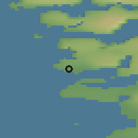 Shaded relief of the 44 km around Paamiut, drawn from the GMTED2010 grid