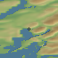 Shaded relief of the 45 km around Qallimiut, drawn from the GMTED2010 grid