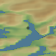 Shaded relief of the 45 km around Qassiarsuk, drawn from the GMTED2010 grid