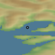 Shaded relief of the 41 km around Qeqertaq, drawn from the GMTED2010 grid