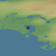 Shaded relief of the 44 km around Qeqertarsuatsiaat, drawn from the GMTED2010 grid