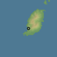 Shaded relief of the 60 km around Saint George's, drawn from the GMTED2010 grid