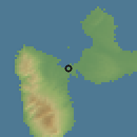 Shaded relief of the 59 km around Baie-Mahault, drawn from the GMTED2010 grid