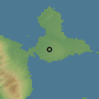 Shaded relief of the 59 km around Point-à-Pitre, drawn from the GMTED2010 grid