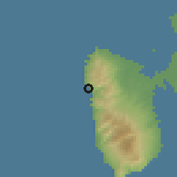 Shaded relief of the 59 km around Pointe-Noire, drawn from the GMTED2010 grid