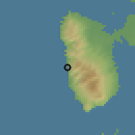 Shaded relief of the 59 km around Bouillante, drawn from the GMTED2010 grid