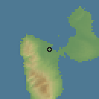 Shaded relief of the 59 km around Lamentin, drawn from the GMTED2010 grid