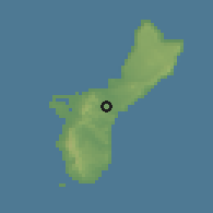 Shaded relief of the 60 km around Chalan Pago, drawn from the GMTED2010 grid