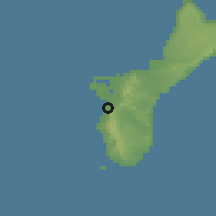 Shaded relief of the 60 km around Agat, drawn from the GMTED2010 grid