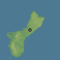 Shaded relief of the 60 km around Barrigada, drawn from the GMTED2010 grid