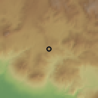 Shaded relief of the 59 km around Barberena, drawn from the GMTED2010 grid