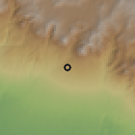 Shaded relief of the 59 km around Pueblo Nuevo, drawn from the GMTED2010 grid