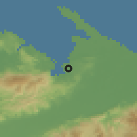 Shaded relief of the 59 km around Puerto Barrios, drawn from the GMTED2010 grid