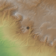 Shaded relief of the 59 km around San Cristóbal Cucho, drawn from the GMTED2010 grid