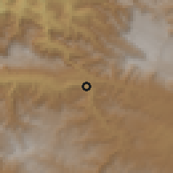 Shaded relief of the 59 km around San Gaspar Ixchil, drawn from the GMTED2010 grid