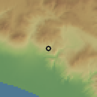 Shaded relief of the 59 km around San Juan Tecuaco, drawn from the GMTED2010 grid