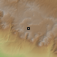 Shaded relief of the 59 km around San Mateo, drawn from the GMTED2010 grid