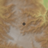 Shaded relief of the 59 km around Soloma, drawn from the GMTED2010 grid