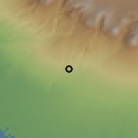 Shaded relief of the 59 km around El Asintal, drawn from the GMTED2010 grid