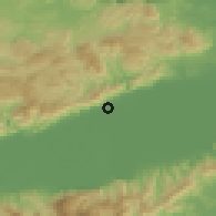 Shaded relief of the 59 km around El Estor, drawn from the GMTED2010 grid