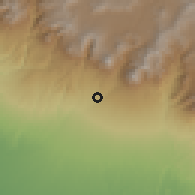 Shaded relief of the 59 km around El Palmar, drawn from the GMTED2010 grid