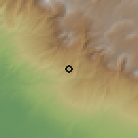 Shaded relief of the 59 km around El Quetzal, drawn from the GMTED2010 grid