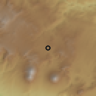 Shaded relief of the 59 km around El Tejar, drawn from the GMTED2010 grid
