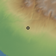 Shaded relief of the 59 km around Flores Costa Cuca, drawn from the GMTED2010 grid