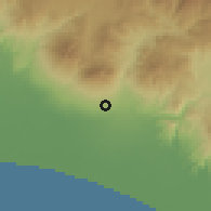 Shaded relief of the 59 km around Guazacapán, drawn from the GMTED2010 grid