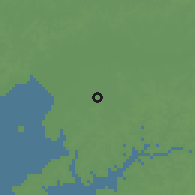 Shaded relief of the 60 km around Tite, drawn from the GMTED2010 grid