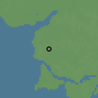 Shaded relief of the 60 km around Utia, drawn from the GMTED2010 grid