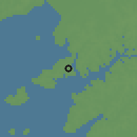 Shaded relief of the 60 km around Bolama, drawn from the GMTED2010 grid