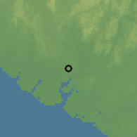 Shaded relief of the 60 km around Boffa, drawn from the GMTED2010 grid
