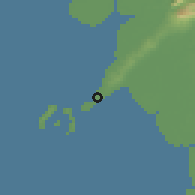 Shaded relief of the 60 km around Conakry, drawn from the GMTED2010 grid