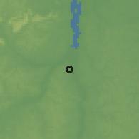 Shaded relief of the 60 km around Agatash, drawn from the GMTED2010 grid